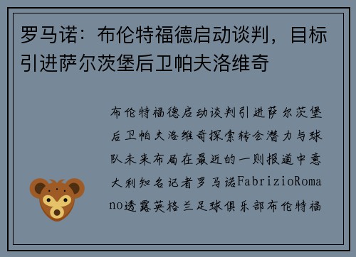 罗马诺：布伦特福德启动谈判，目标引进萨尔茨堡后卫帕夫洛维奇